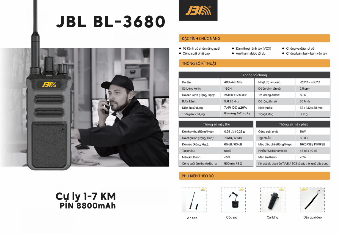 Máy bộ đàm JBL BL-3680 pin khủng 8800mAh